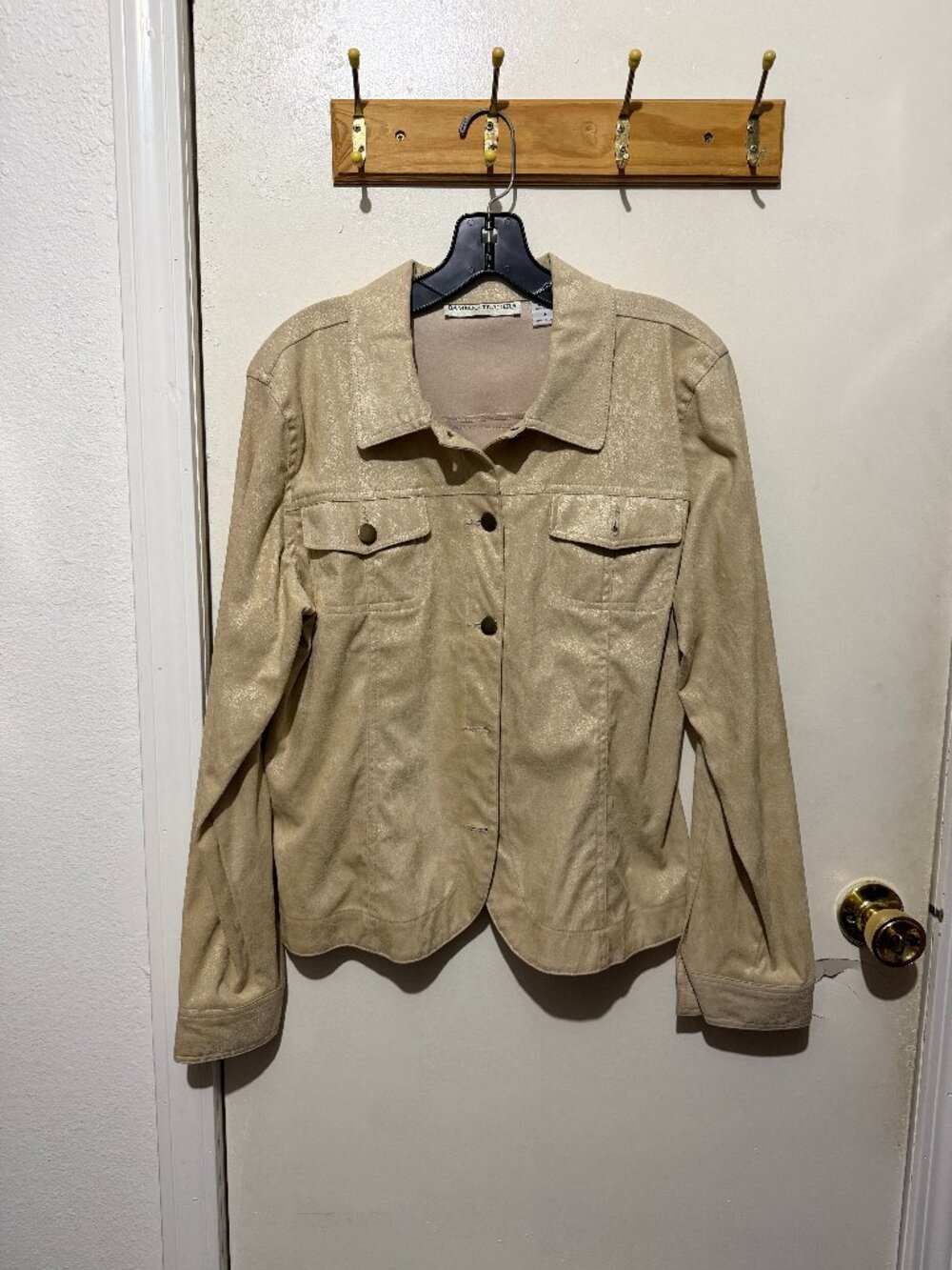 Bamboo Traders Beige Metallic Gold Shimmer Jean Jacket Trucker - Medium - Picture 3 of 8